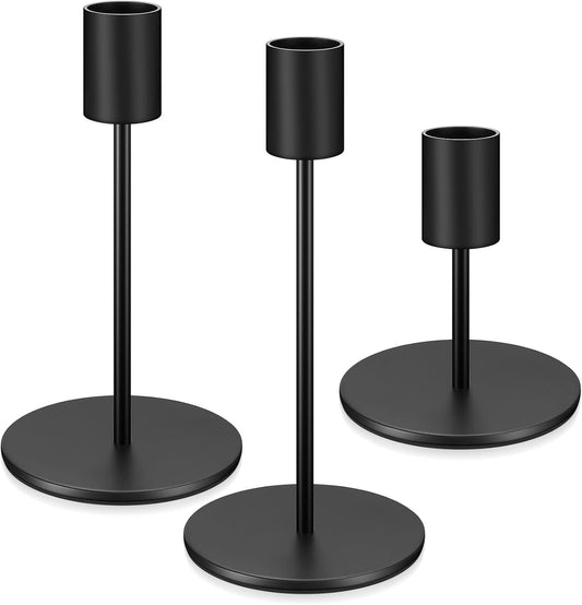 Candle Holders - 3 Pieces Black Metal Candlesticks - For Tapered Candles - Vintage Design - For Table and V1189-HB001WSRT00031