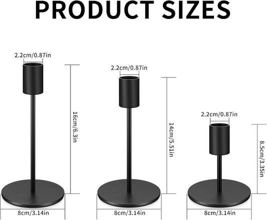Candle Holders - 3 Pieces Black Metal Candlesticks - For Tapered Candles - Vintage Design - For Table and V1189-HB001WSRT00031