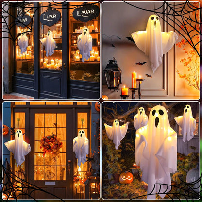 Halloween Decoration - 2 Pieces Hanging Ghosts - With LED Lighting - For Outdoors and Gardens - Spooky Party V1189-HB001WSRU00001