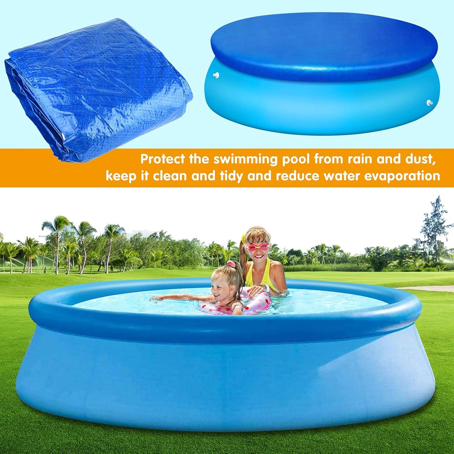 Pool Cover - Round Pool Cover - Round Pool Cover Dust Cover - Suitable for Round Inflatable Pools for Home V1189-HB001ZSSA00048