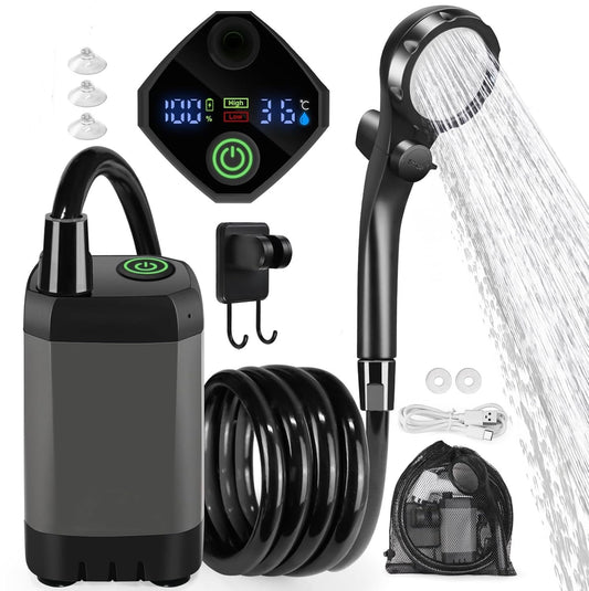 Portable Shower Pump with Rechargeable 6000mAh Battery - Outdoor Shower IPX7 Waterproof - With Temperature V1189-HB001ZSSA00049