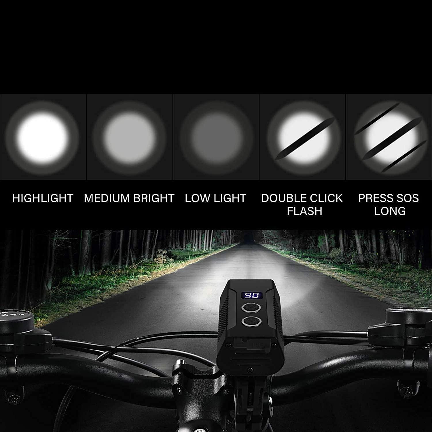 Bicycle lamp - High lumen bicycle headlamp, 2 LEDs - Super bright headlamp - 7 modes for all bicycles, V1189-HB001ZSSA00072