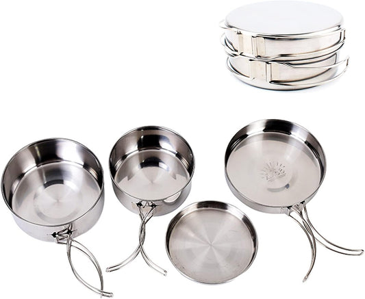 Camping Cookware Set - Multifunctional Portable Stainless Steel Cookware Set - Suitable for 2-3 People - V1189-HB001ZSSG00027