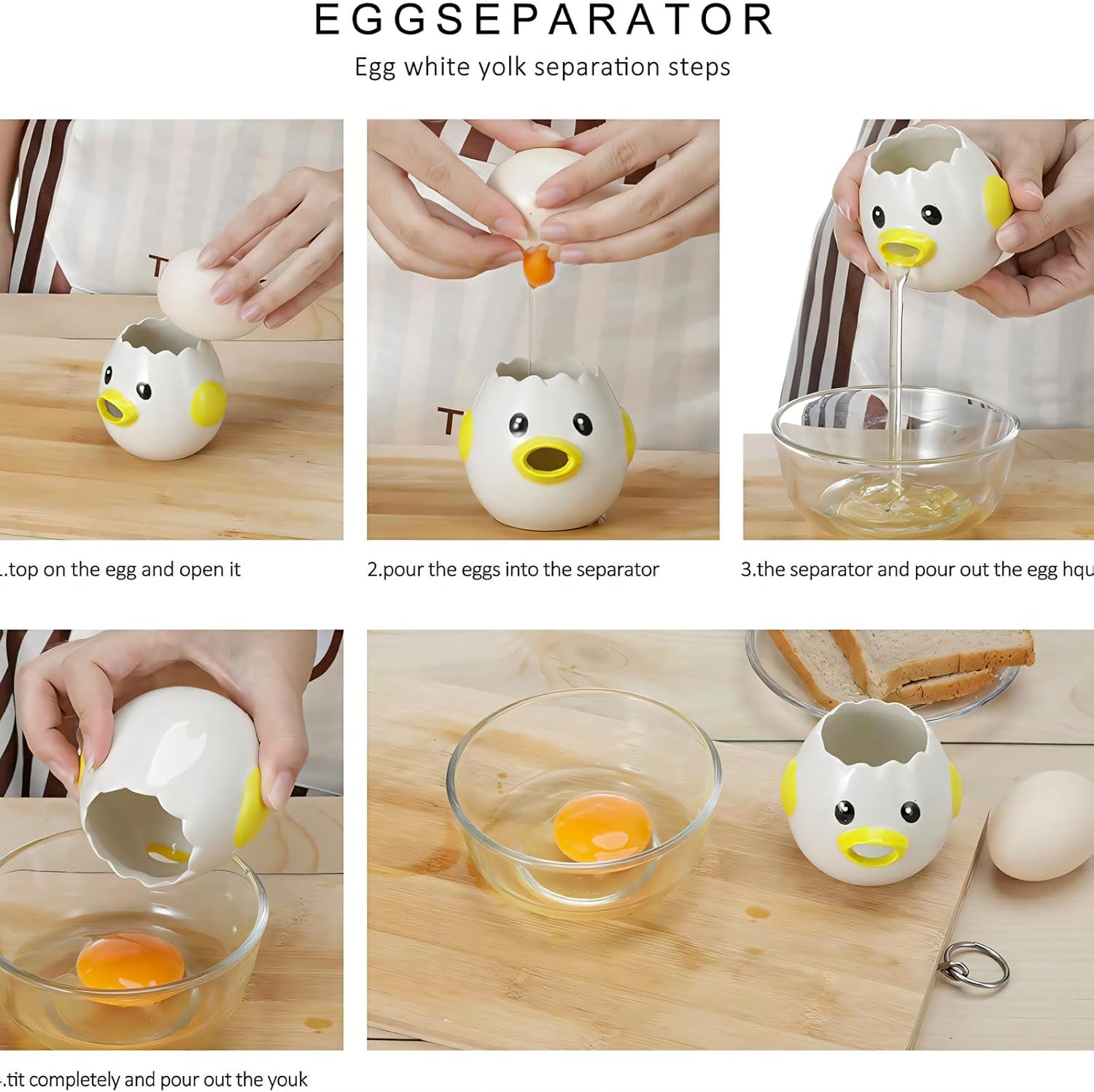 Egg White Separator - Ceramic Egg Yolk Separator - Portable Kitchen Gadget - Yellow Chicken - 2 Pieces V1189-HB001ZSSG00055