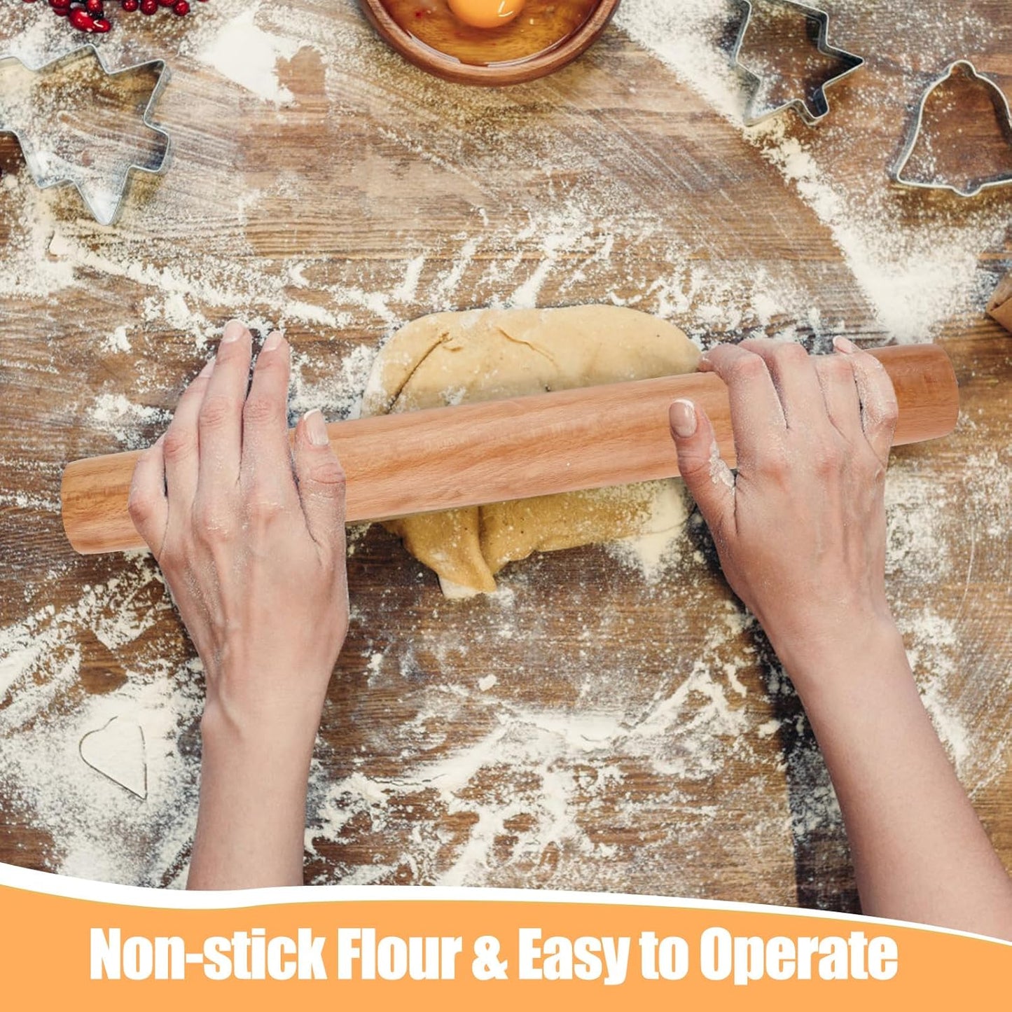 Rolling Pin - Beech Wood - Smooth Non-Stick Coating - Suitable for Baking Dough, Fudge, Pizza, Cookies, Bread V1189-HB001ZSSG00065