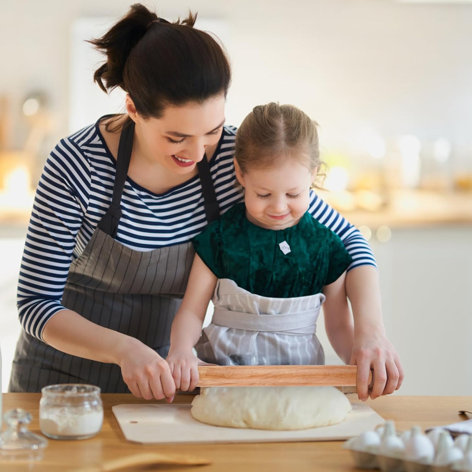 Rolling Pin - Beech Wood - Smooth Non-Stick Coating - Suitable for Baking Dough, Fudge, Pizza, Cookies, Bread V1189-HB001ZSSG00065