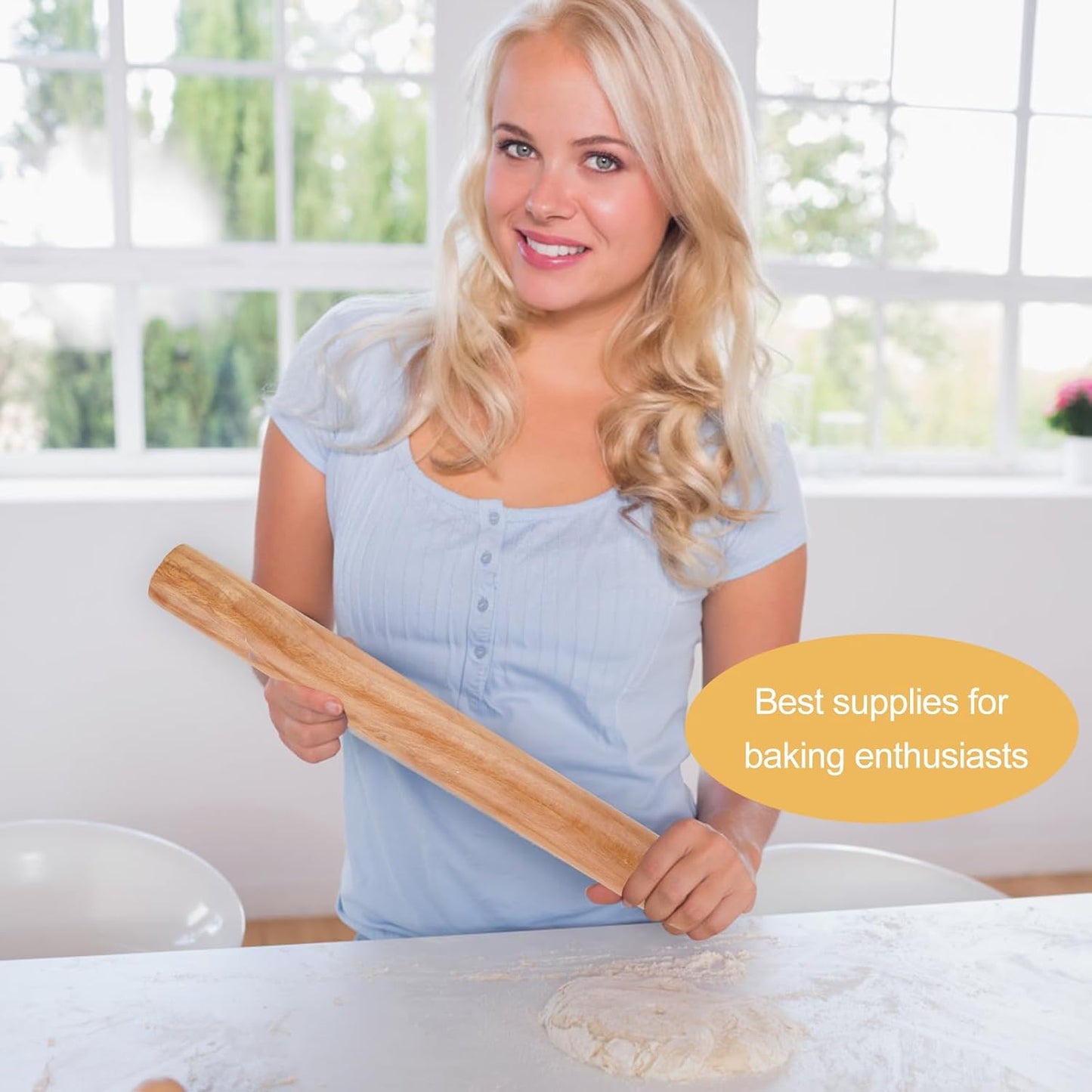 Rolling Pin - Beech Wood - Smooth Non-Stick Coating - Suitable for Baking Dough, Fudge, Pizza, Cookies, Bread V1189-HB001ZSSG00065