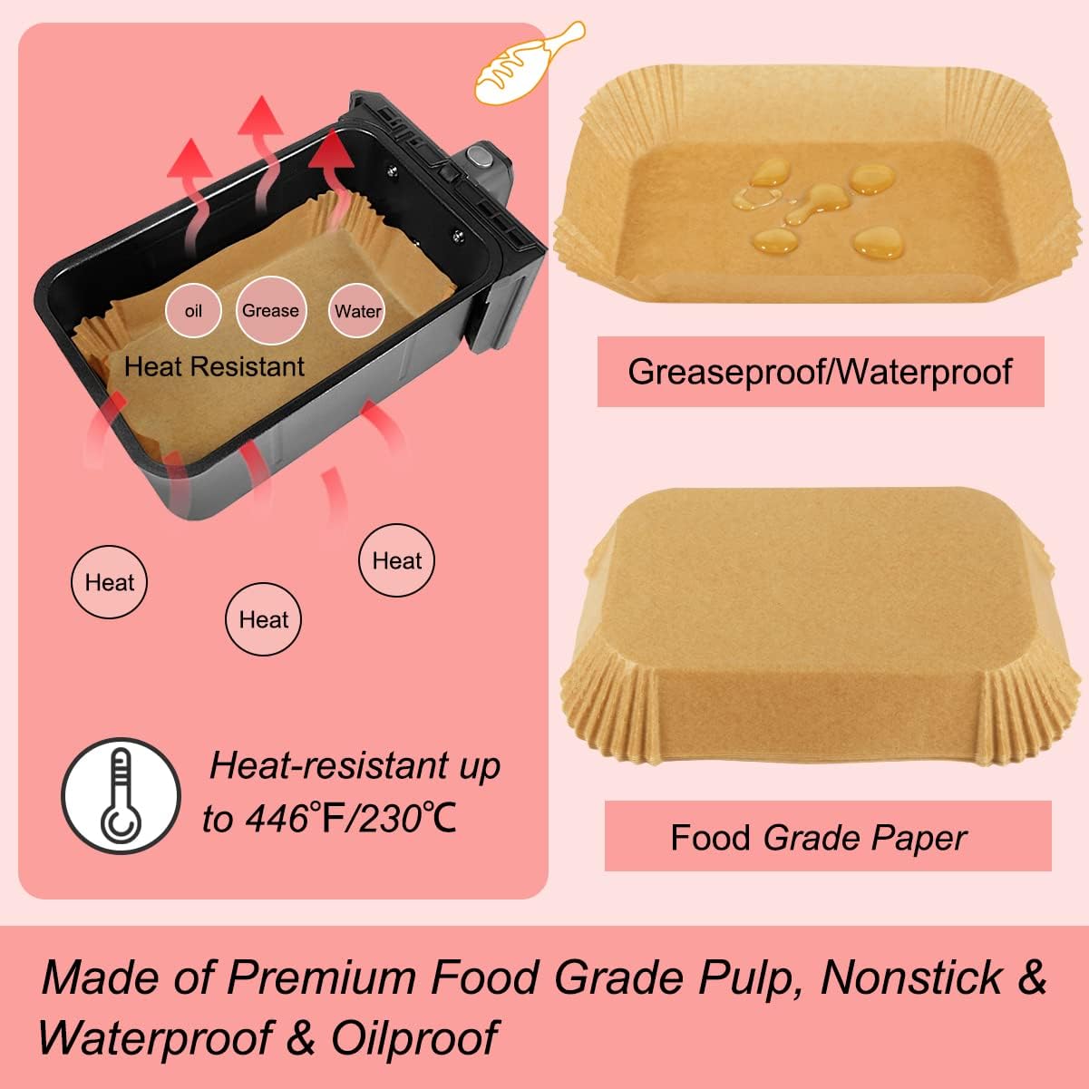 Silicone Baking Paper - Suitable for Airfryer Liners - Compatible with Dual-Zone Fryers - 100 Pieces V1189-HB001ZSSG00131