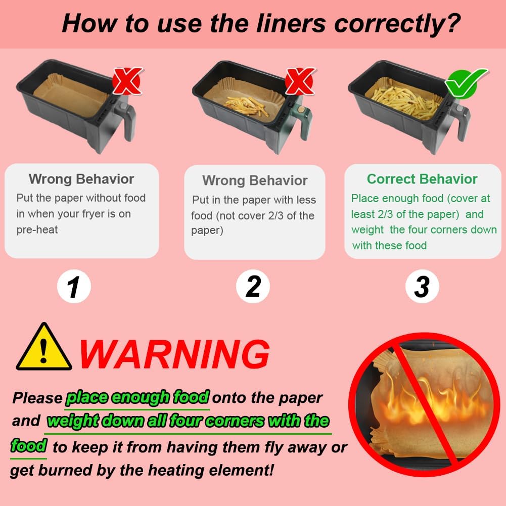 Silicone Baking Paper - Suitable for Airfryer Liners - Compatible with Dual-Zone Fryers - 100 Pieces V1189-HB001ZSSG00131