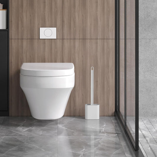Toilet brush and holder - Deep cleaning silicone toilet brush - Flat toilet brush with long handle - V1189-HB001ZSSG00139