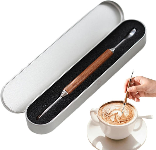Coffee Latte Art Needle - 304 Stainless Steel Coffee Art Pen - Cappuccino Engraving Pen Double Head - V1189-HB001ZSSG00142