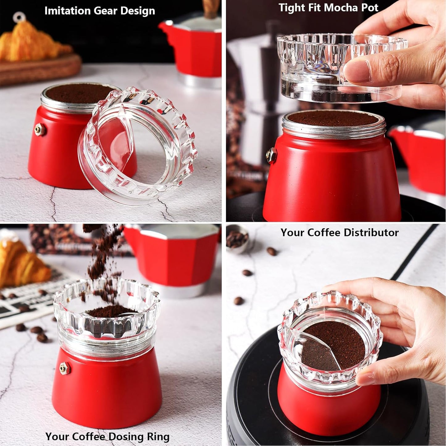 Moka Pot Dosing Ring and Coffee Dispenser - 2-in-1 Dosing Ring - Fast Dosing and Compaction (Large Size V1189-HB001ZSSG00150