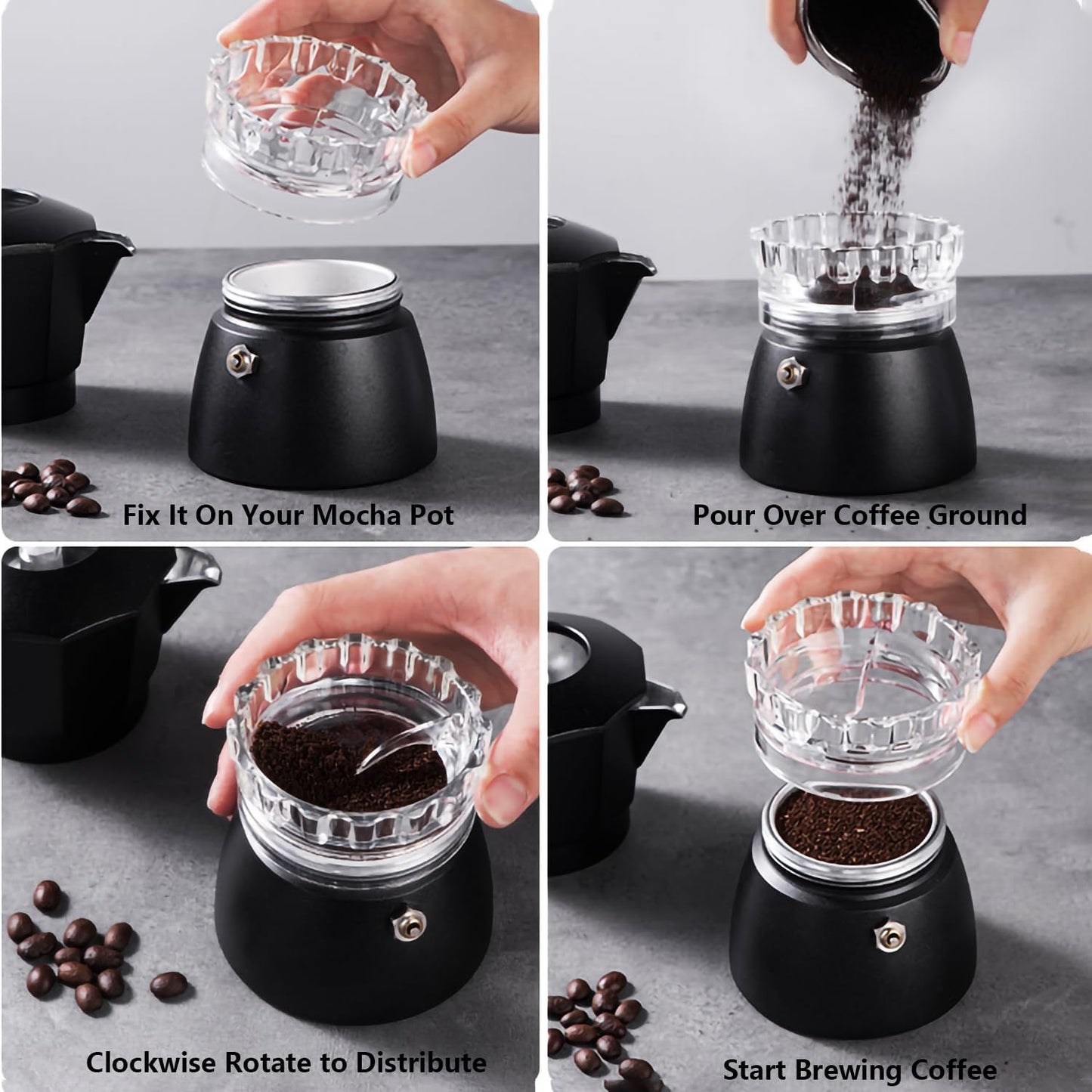 Moka Pot Dosing Ring and Coffee Dispenser - 2-in-1 Dosing Ring - Fast Dosing and Compaction (Large Size V1189-HB001ZSSG00150