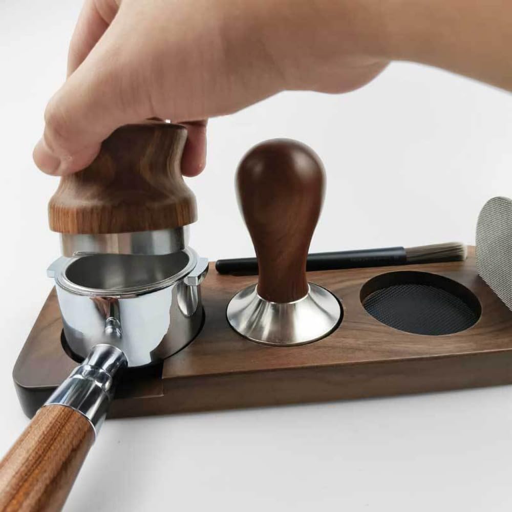Tamper - Adjustable base with anti-slip bracket - Suitable for espresso machines - Walnut - 51 mm V1189-HB001ZSSG00154