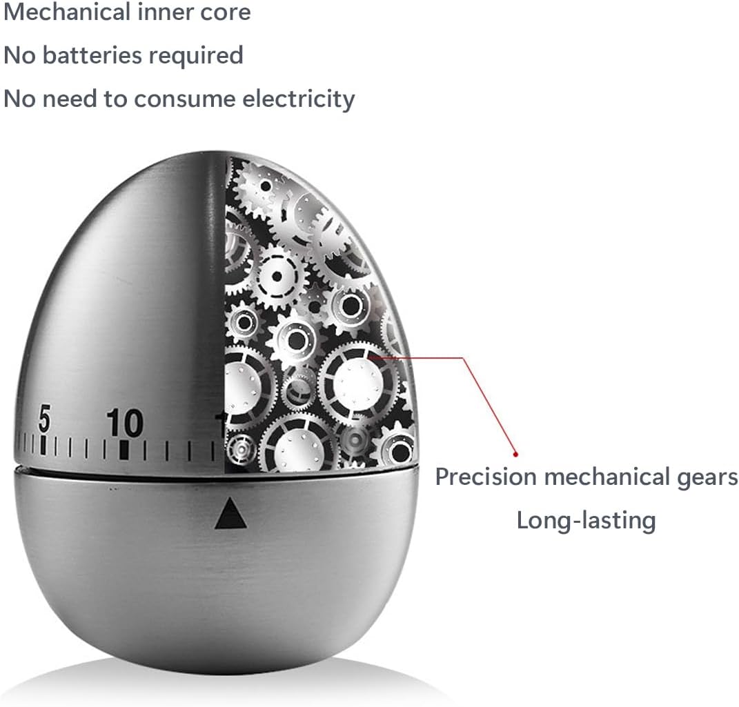 Egg Timer - Kitchen Timer - Analogue Kitchen Timer - Mechanical Kitchen Timer - Timer - Egg - Stainless Steel V1189-HB001ZSSG00188