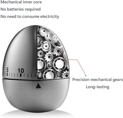 Egg Timer - Kitchen Timer - Analogue Kitchen Timer - Mechanical Kitchen Timer - Timer - Egg - Stainless Steel V1189-HB001ZSSG00188