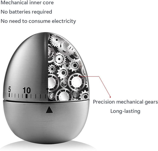 Egg Timer - Kitchen Timer - Analogue Kitchen Timer - Mechanical Kitchen Timer - Timer - Egg - Stainless Steel V1189-HB001ZSSG00188