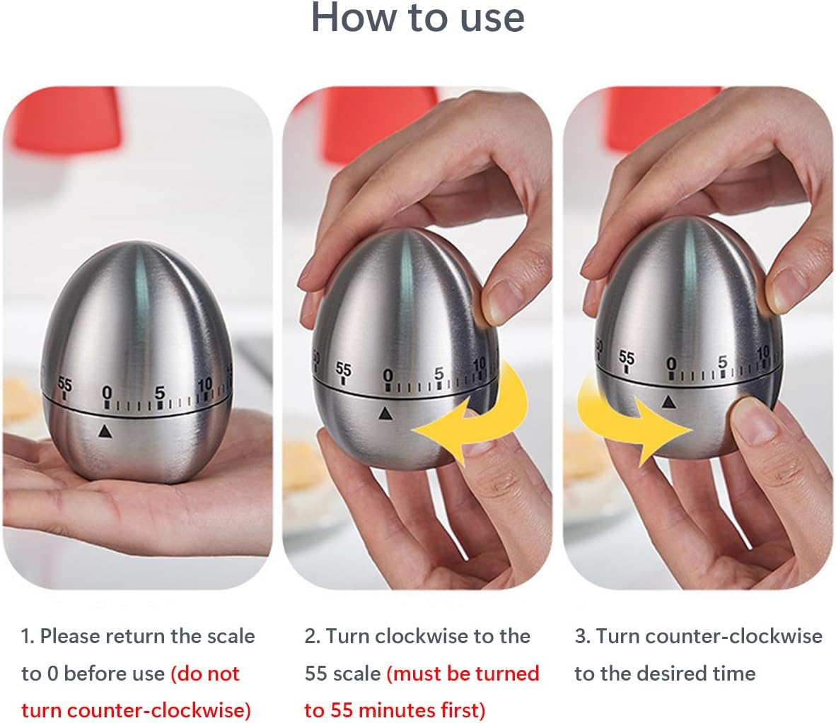 Egg Timer - Kitchen Timer - Analogue Kitchen Timer - Mechanical Kitchen Timer - Timer - Egg - Stainless Steel V1189-HB001ZSSG00188