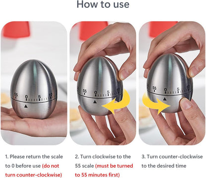 Egg Timer - Kitchen Timer - Analogue Kitchen Timer - Mechanical Kitchen Timer - Timer - Egg - Stainless Steel V1189-HB001ZSSG00188