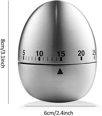 Egg Timer - Kitchen Timer - Analogue Kitchen Timer - Mechanical Kitchen Timer - Timer - Egg - Stainless Steel V1189-HB001ZSSG00188