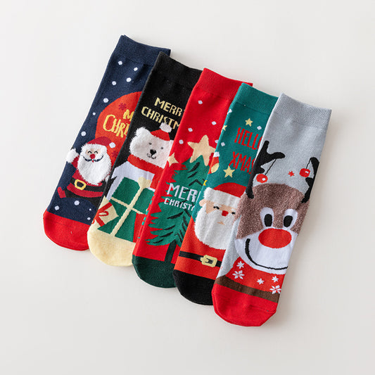 Socks - Christmas socks - Cotton women's socks with cartoon motif - 5 pairs V1189-HB001ZSSG00212