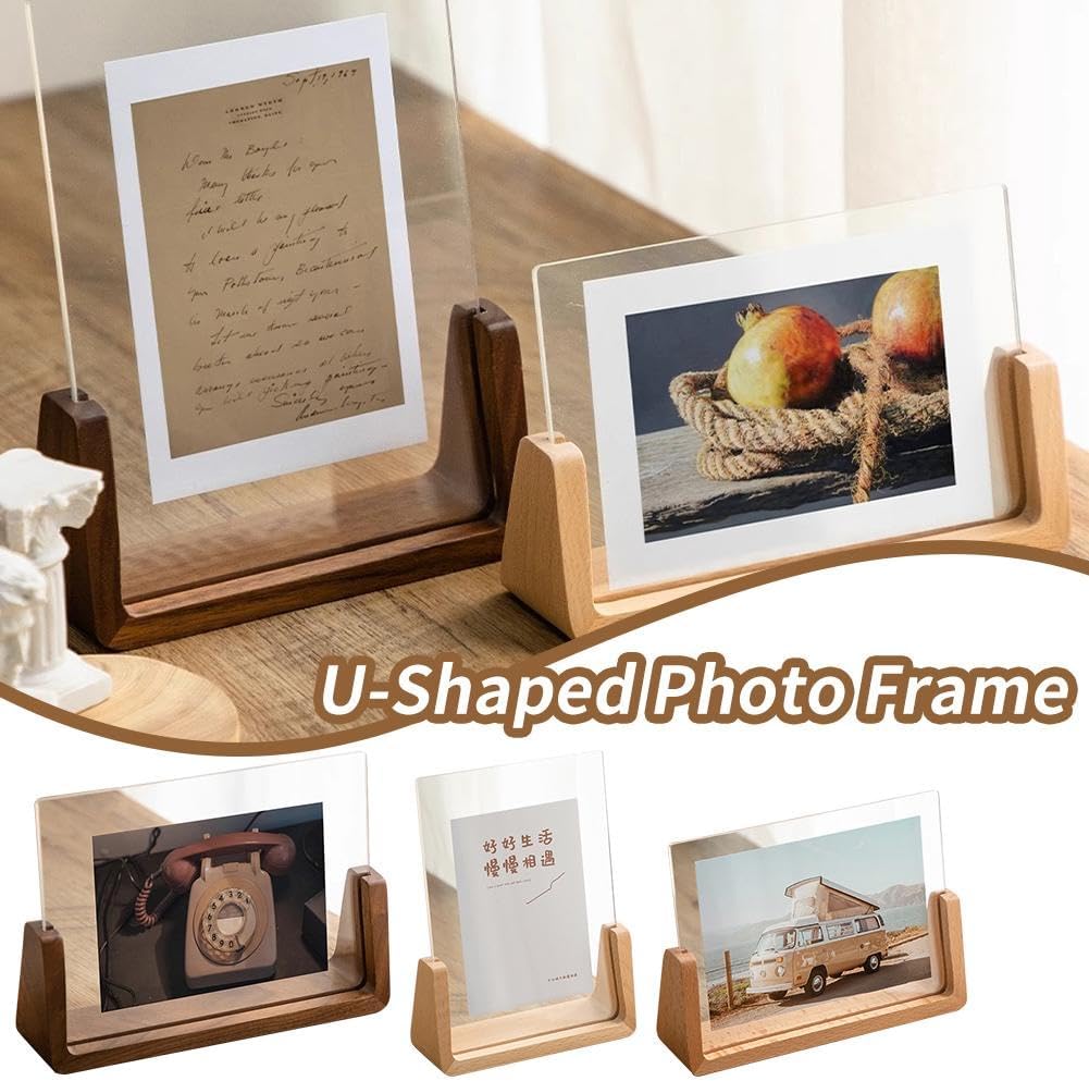 Photo Frame - Solid Wood Photo Frame - Acrylic - Table Decoration - Creative Gift Ornaments - U-Shaped Photo V1189-HB001ZSSI00221