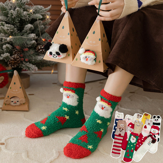 Christmas Socks - Mid-Tube Autumn and Winter Men and Women - Thickened Coral Fleece Socks - Christmas Gift V1189-HB001ZSST00217