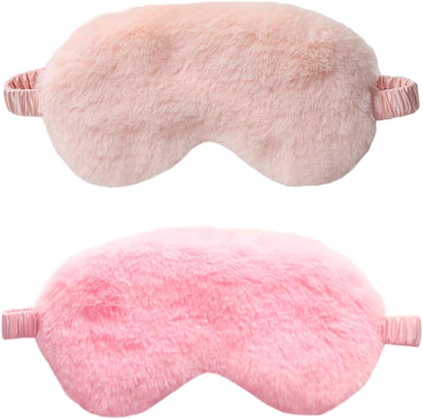 Faux Fur Eye Mask - Soft and Smooth Satin Eye Mask - Sleeping Eye Mask - 2-Pack (Pink + Yellow-Pink) V1189-HB001ZSST00262
