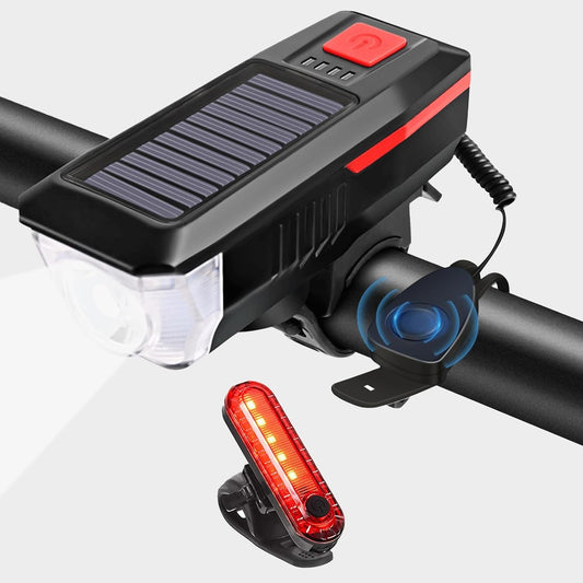 Bicycle Light - Rechargeable Solar Bike Light with 120dB Horn and 1500mAh Battery - USB and Solar Powered V1189-HB003CHJA00006