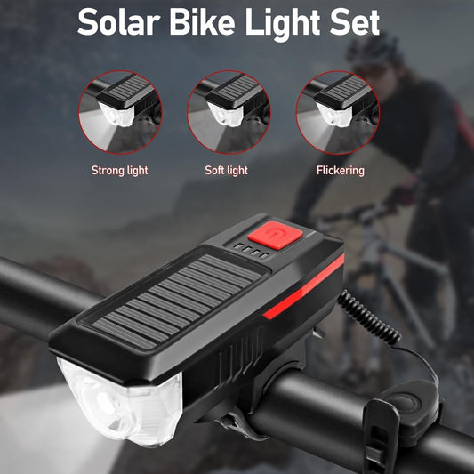 Bicycle Light - Rechargeable Solar Bike Light with 120dB Horn and 1500mAh Battery - USB and Solar Powered V1189-HB003CHJA00006