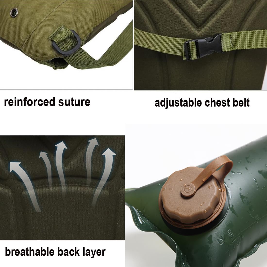 Water Bag-Water Storage-Hydration Backpack-Camping & Hiking-Food Grade Portable Water Bag-3L-Khaki V1189-HB003CHJA00058