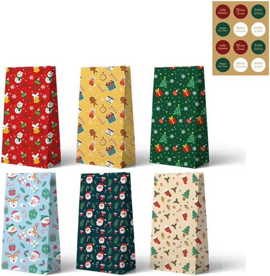 Paper Gift Bags - Christmas Gift Bags - 24 Count Christmas Gift Bags - Kraft Paper Christmas Bags with V1189-HB003CHJY00003