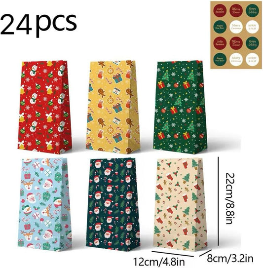 Paper Gift Bags - Christmas Gift Bags - 24 Count Christmas Gift Bags - Kraft Paper Christmas Bags with V1189-HB003CHJY00003