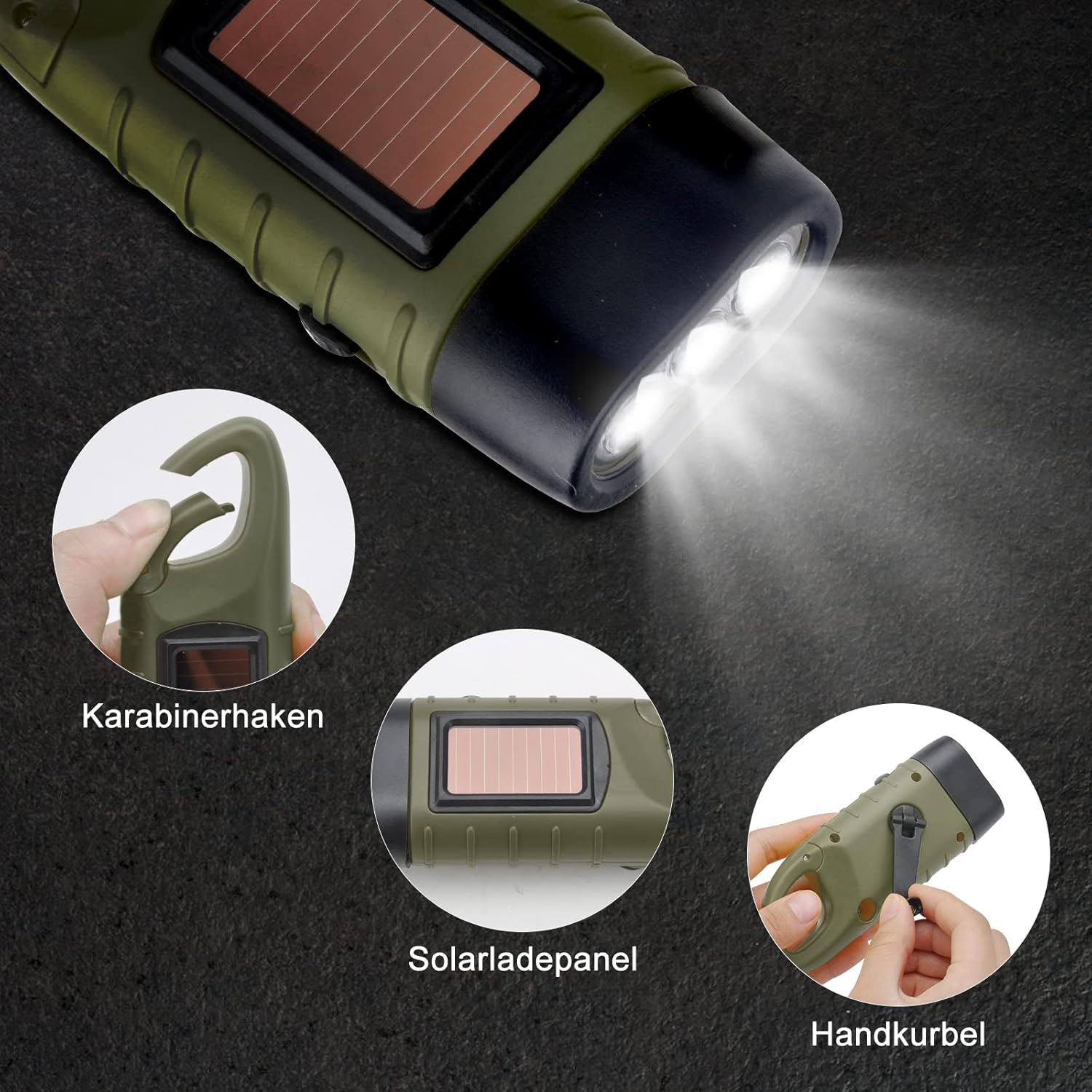 Emergency Flashlight - Military Clamp Rechargeable - Dynamo & Solar Powered - For Emergency Kits and Power V1189-HB003WSRA00015
