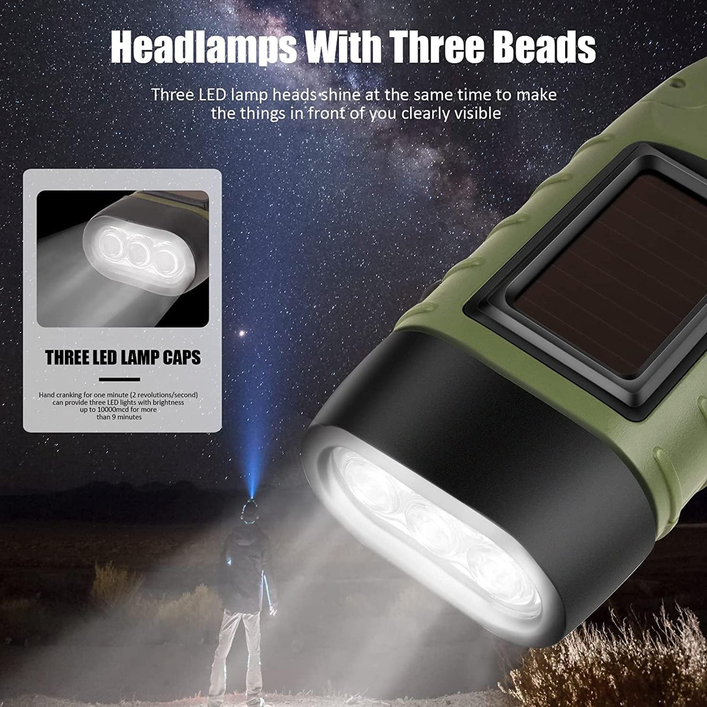 Emergency Flashlight - Military Clamp Rechargeable - Dynamo & Solar Powered - For Emergency Kits and Power V1189-HB003WSRA00015