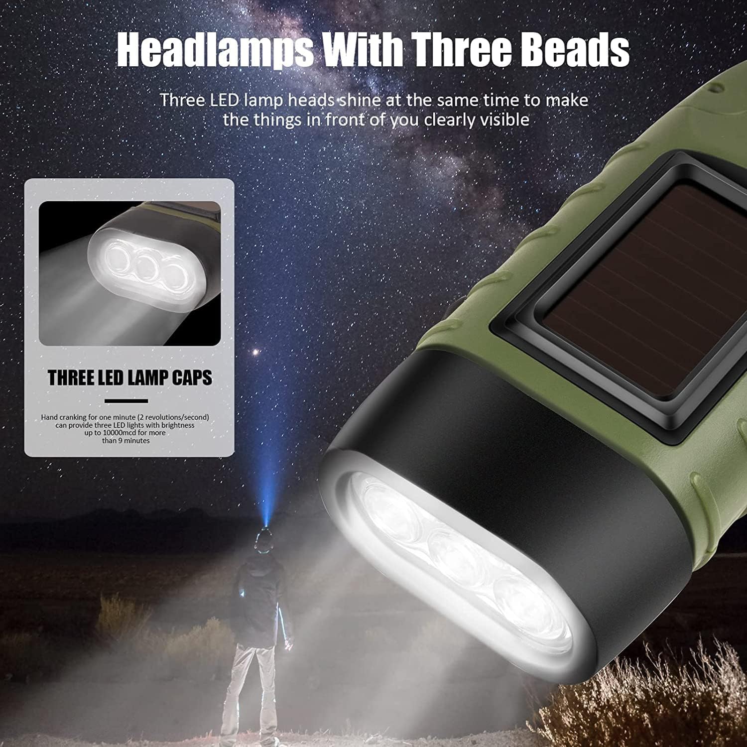 Emergency Flashlight - Military Clamp Rechargeable - Dynamo & Solar Powered - For Emergency Kits and Power V1189-HB003WSRA00015