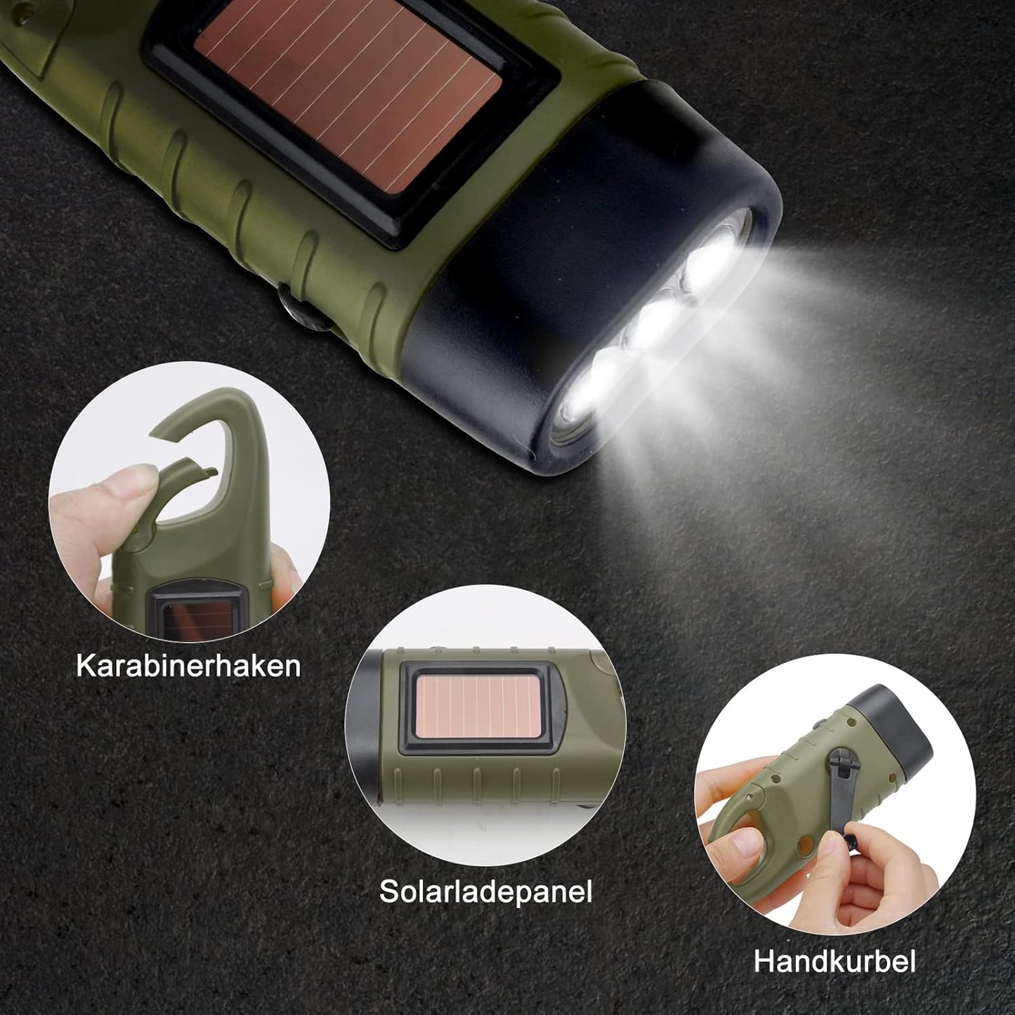 Emergency Flashlight - Military Clamp Rechargeable - Dynamo & Solar Powered - For Emergency Kits and Power V1189-HB003WSRA00016
