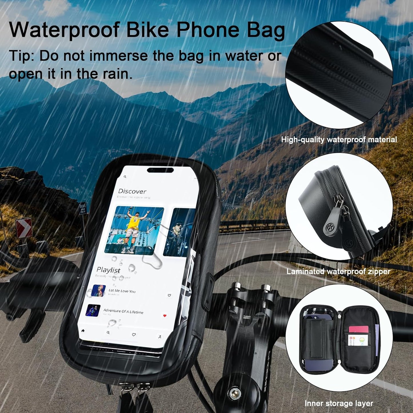 Waterproof Bike Phone Holder - Sensitive Touchscreen & Face ID - Universal Mobile Phone Holder for Motorcycle V1189-HB003WSRA00019