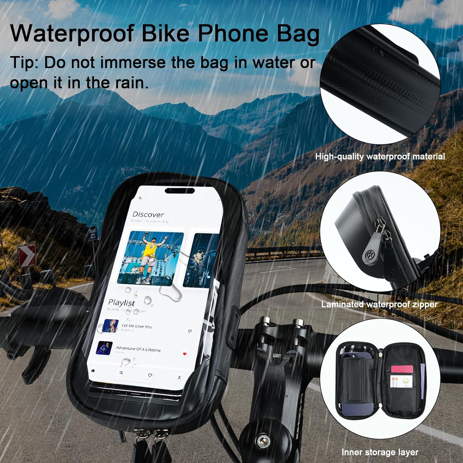 Waterproof Bike Phone Holder - Sensitive Touchscreen & Face ID - Universal Mobile Phone Holder for Motorcycle V1189-HB003WSRA00019