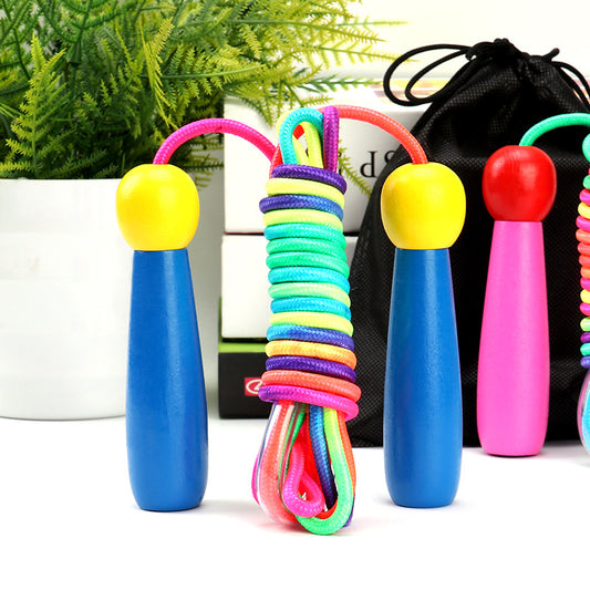 Adjustable Children's Skipping Rope (2 Pieces) - with Wooden Handle and Cotton Rope - 285 cm - For Boys & V1189-HB003WSRA00023