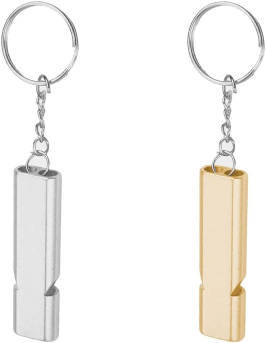 Metal Emergency Whistle - Set of 2 - With Keychain - Loud Signal for Sports, Outdoors & Safety - Silver and V1189-HB003WSRA00026