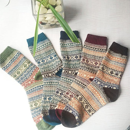 Winter Socks - 5 Pairs of Thick Wool Socks - For Women and Girls - Breathable and Soft - Multicolor Design V1189-HB003WSRD00004