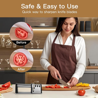 4-in-1 Knife Sharpener - With Scissor Sharpener - 3-Step Pull-Through Sharpener for Kitchen Knives - V1189-HB003WSRG00020