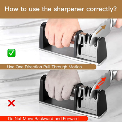 4-in-1 Knife Sharpener - With Scissor Sharpener - 3-Step Pull-Through Sharpener for Kitchen Knives - V1189-HB003WSRG00020