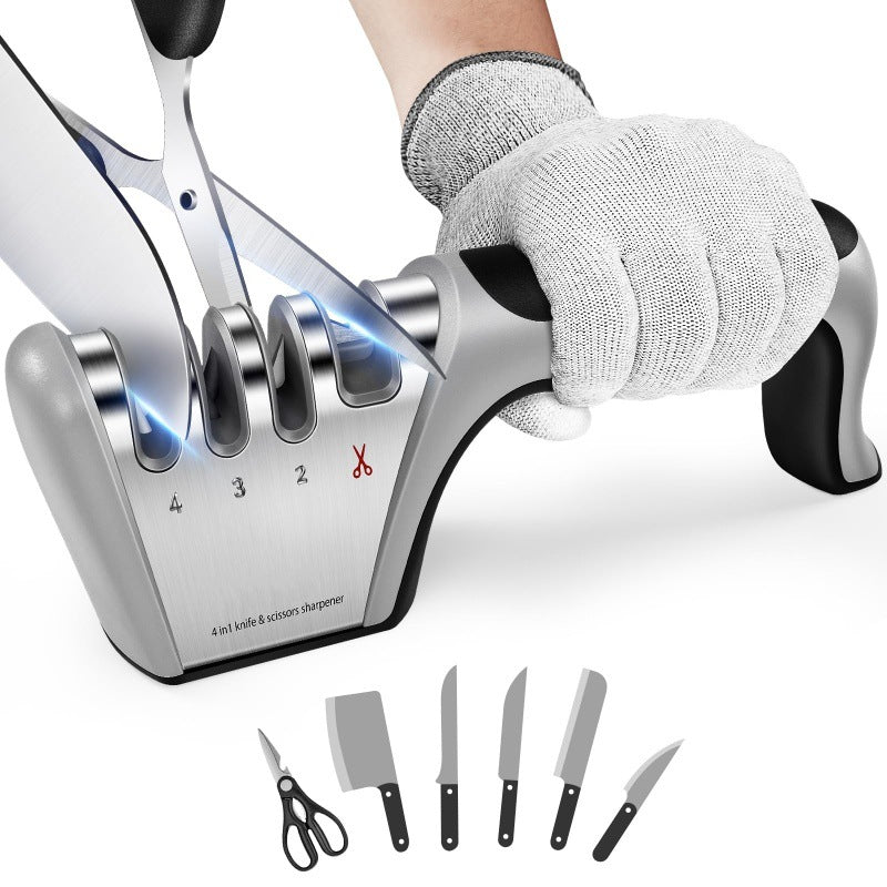 4-in-1 Knife Sharpener - Professional with Scissor Sharpener - 4-Position Pull-Through Sharpener for Kitchen V1189-HB003WSRG00021