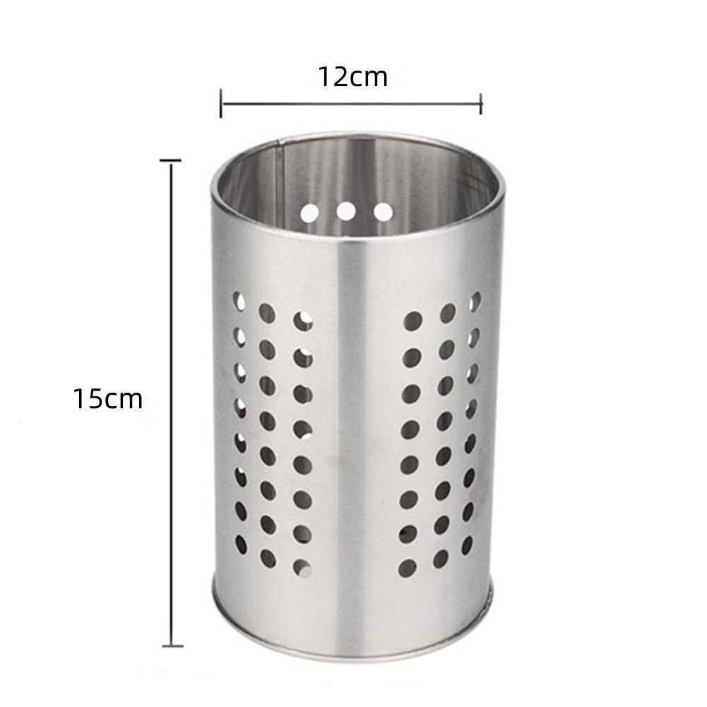Large stainless steel cutlery holder - cutlery container cylinder - 12 x 15 cm - kitchen organizer - silver V1189-HB003WSRG00029