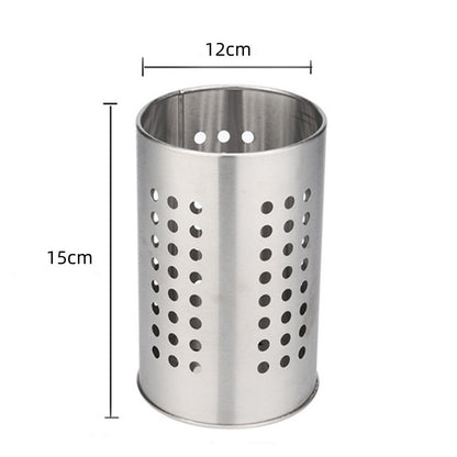 Large stainless steel cutlery holder - cutlery container cylinder - 12 x 15 cm - kitchen organizer - silver V1189-HB003WSRG00029
