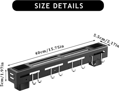 Stainless Steel Kitchen Rack No Drilling - Kitchen Rail with 6 Hooks - Self-Adhesive Hanging System - Kitchen V1189-HB003WSRG00031