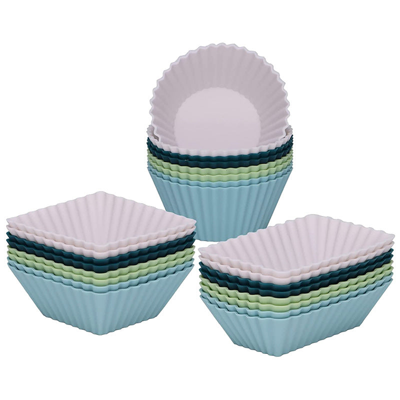 Silicone Muffin Mold Set - 24 Pieces - Reusable Cupcake Molds - Round, Square & Rectangular - Blue & White V1189-HB003WSRG00044