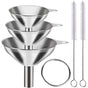 Stainless Steel Funnel Set of 3 - Includes 2 Cleaning Brushes - Kitchen Funnels with Handle - For Liquids, V1189-HB003WSRG00050